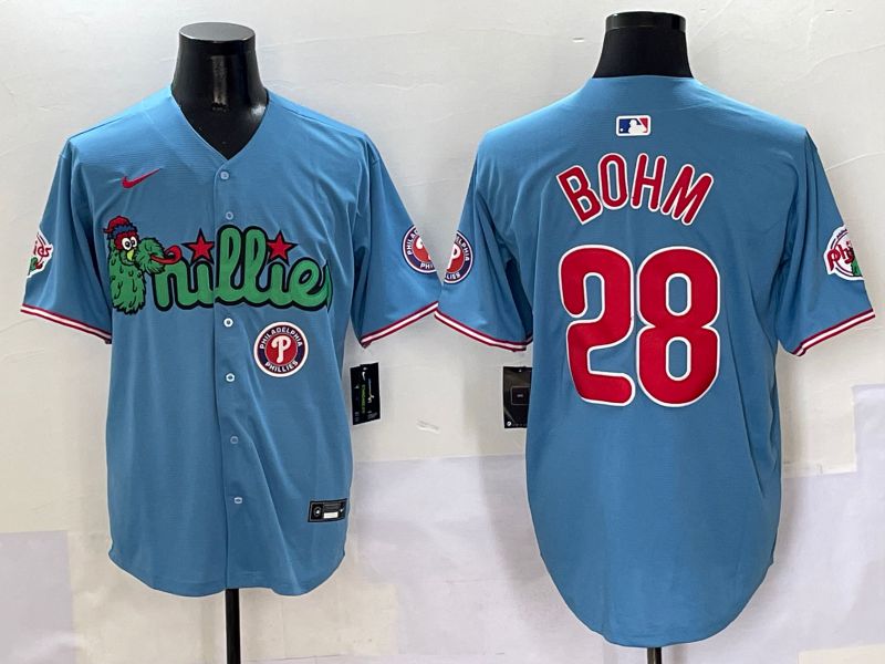 Men Philadelphia Phillies #28 Bohm Light Blue three generations Joint Name Nike 2025 MLB Jersey style 7